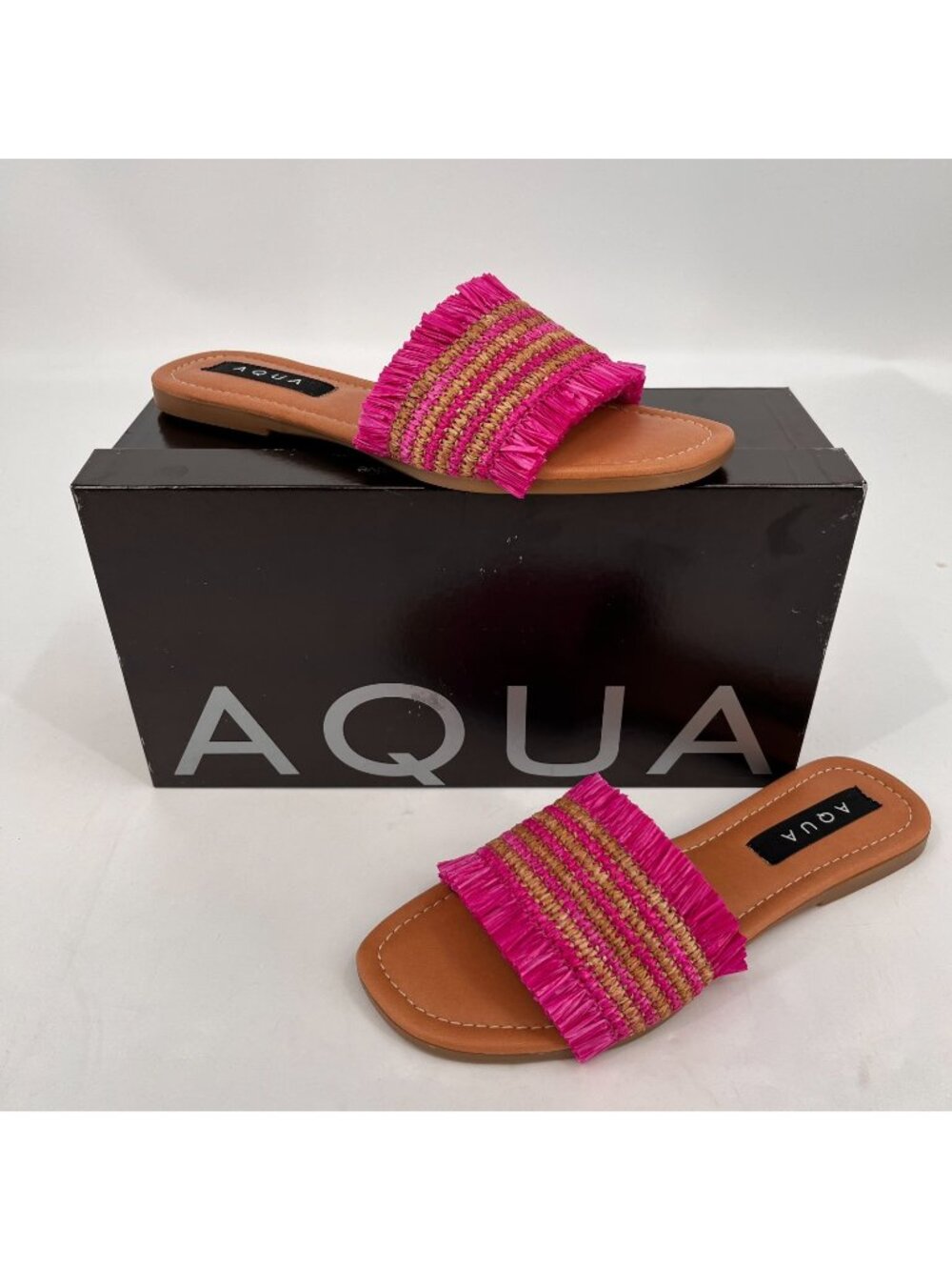 AQUA Women's Meile Fringed Raffia Slide Sandals Size 7.5